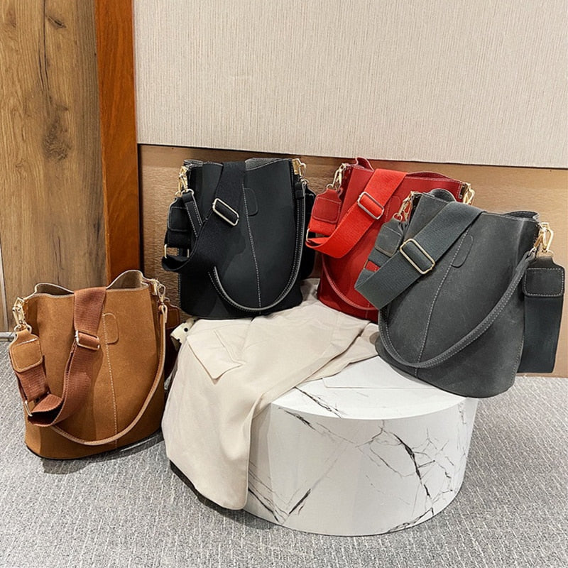 Ansloth Retro High Capacity Bucket Bags Nubuck Leather Shoulder Bag For Women Designer Brand Hand Bag Luxury Lady Crossbody Bags