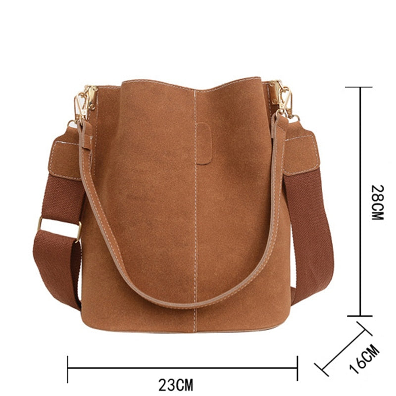 Ansloth Retro High Capacity Bucket Bags Nubuck Leather Shoulder Bag For Women Designer Brand Hand Bag Luxury Lady Crossbody Bags