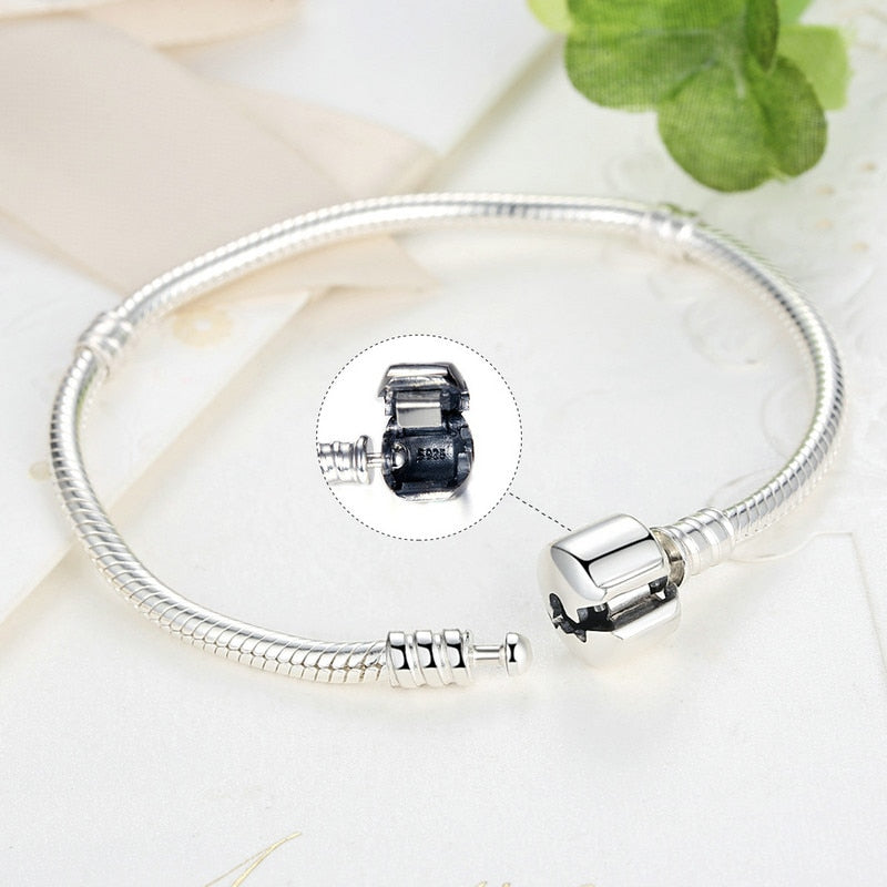 Authentic 100% 925 Sterling Silver Basic Snake Chain Bracelet & Bangles Fashion Jewelry WEUS902