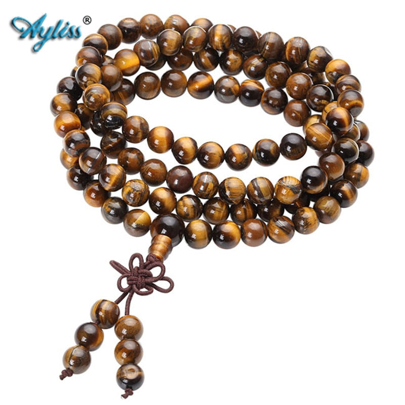 Ayliss Prayer Reiki Healing Beaded Bracelet Natural Tiger Eye Stone 108 Beads Bracelet Necklace Yoga Buddha Bracelets Jewelry
