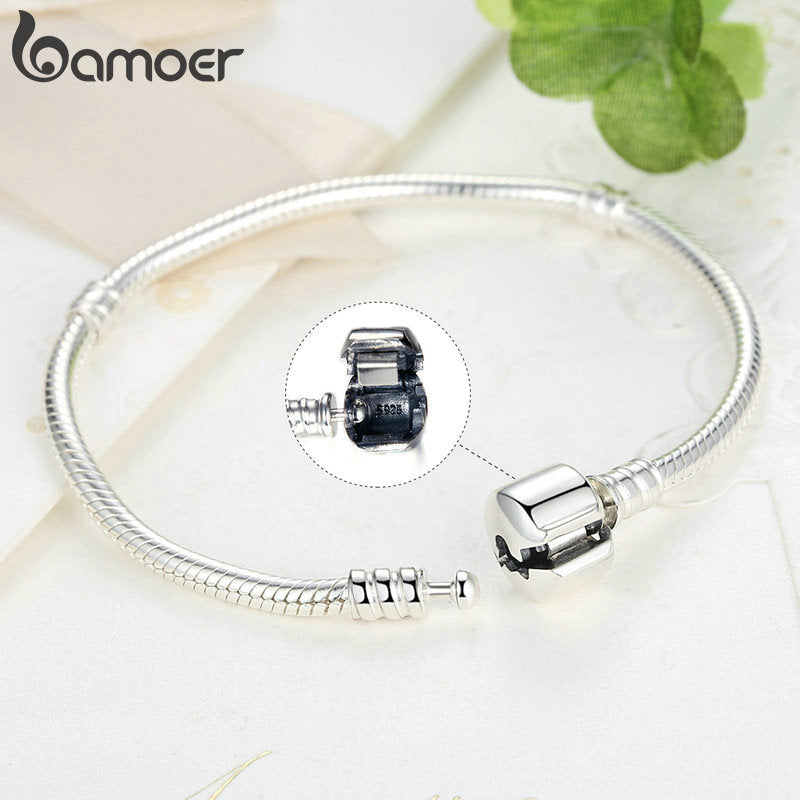 BAMOER TOP SALE Authentic 100% 925 Sterling Silver Snake Chain Bangle & Bracelet for Women Luxury Jewelry 17-20CM PAS902