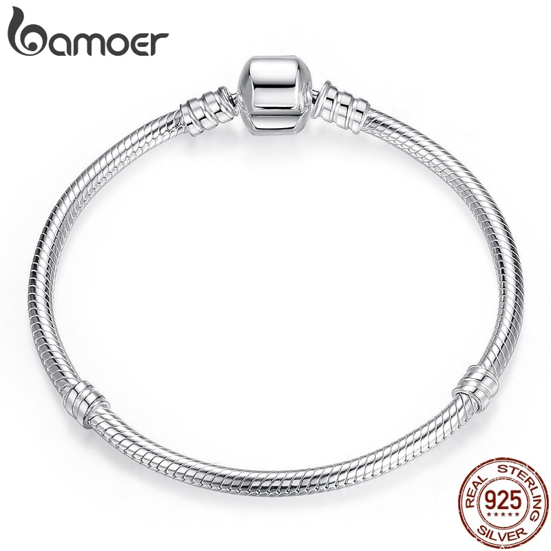 BAMOER TOP SALE Authentic 100% 925 Sterling Silver Snake Chain Bangle & Bracelet for Women Luxury Jewelry 17-20CM PAS902