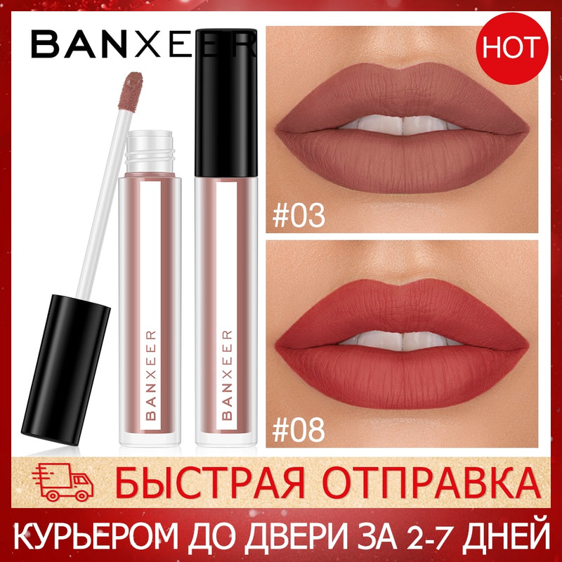 BANXEER Lipgloss Matte 8 Colors Lip Gloss Velvety Lipstick Liquid Matte Waterproof Lip Tint Full & rich Sexy Lip Makeup Cosmetic