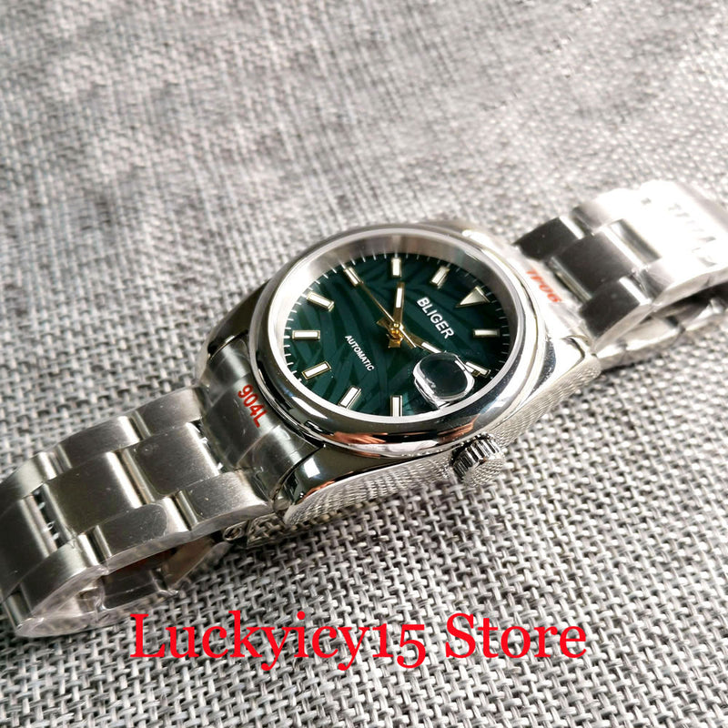 BLIGER 36mm/39mm Green Palm NH35A Automatic Polish Case Men Watch Oyster Band Glide Lock Sapphire Ccrystal Brushed
