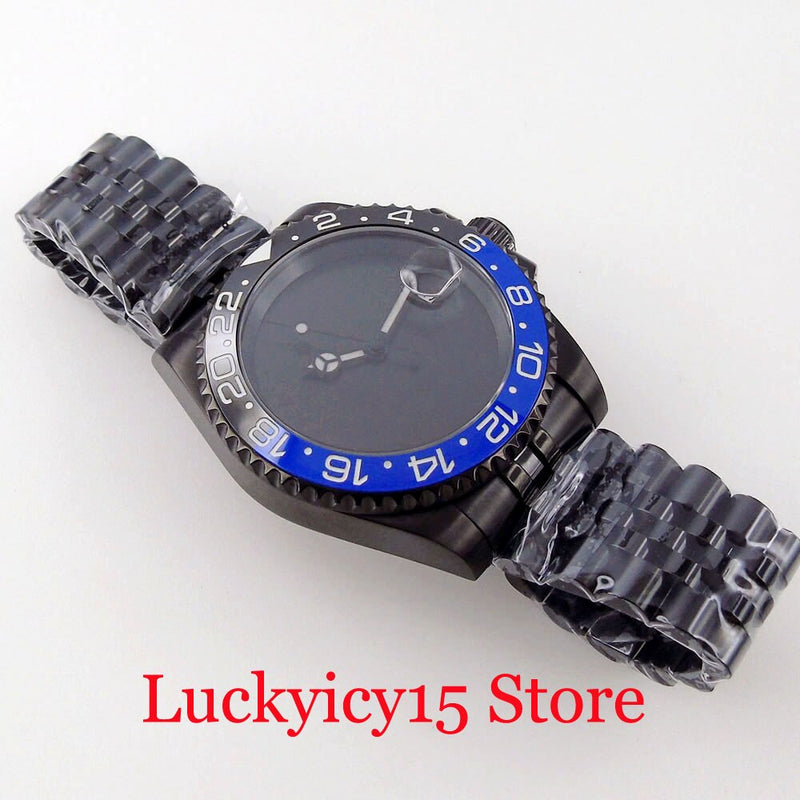 BLIGER NH35A PT5000 Black PVD 40mm Sterile Non-Index Automatic Men Watch Jubilee Band Black&Blue Insert 100M Waterproof