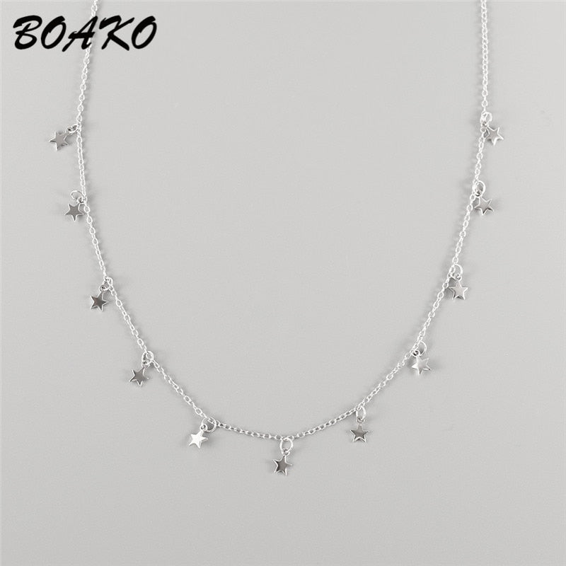BOAKO 925 Sterling Silver Star Necklace Fashion Drop 11 Star Choker Necklace for Women 2020 Bohemian Necklace Party Jewelry Gift