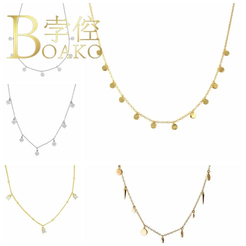 BOAKO Necklace 925 Sterling Silver Jewelry For Women 2020 Sequins Cadena Plata Fashion Jewelry Choker Crystal Gold/Silver