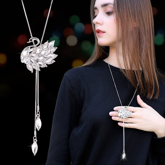 BYSPT Collier Femme Long Gray Crystal Necklaces & Pendants for Women Round Statement Necklace Maxi Colar Chain Fashion Jewelry