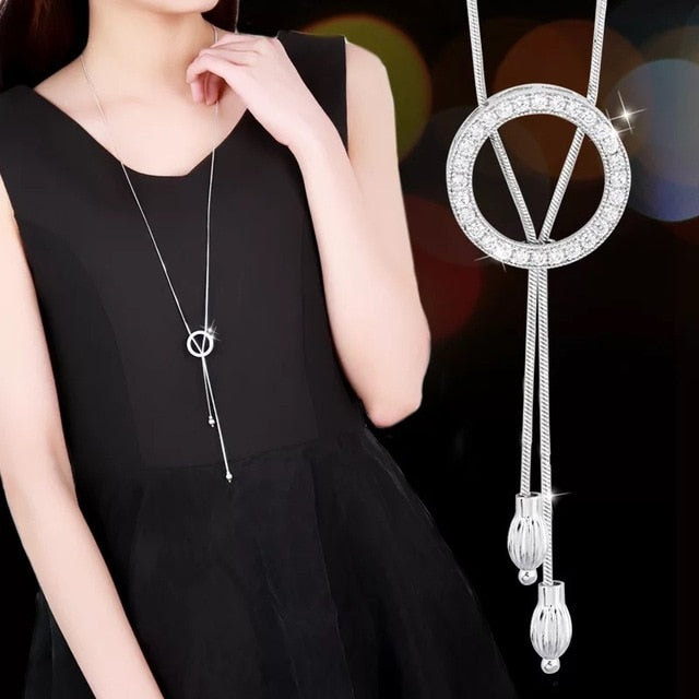 BYSPT Collier Femme Long Gray Crystal Necklaces & Pendants for Women Round Statement Necklace Maxi Colar Chain Fashion Jewelry