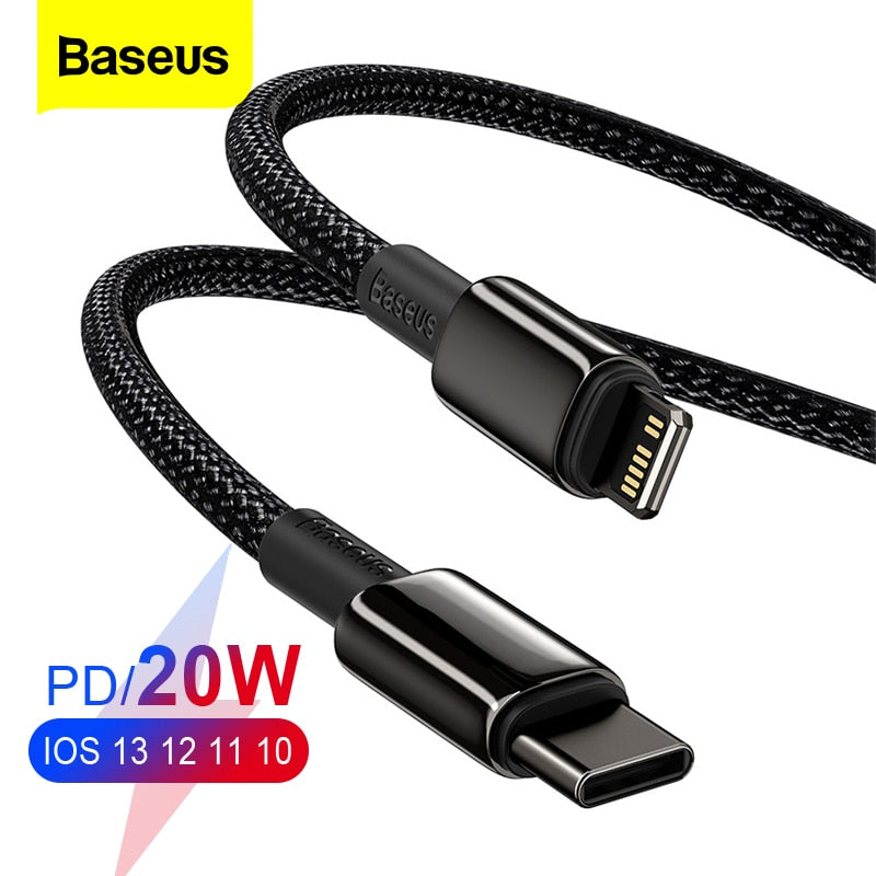 Baseus 20W PD USB Cable For iPhone 12 11 Pro XS Max XR X USB Type C Fast Charging Data Cable For Macbook iPad Mini Air Wire Cord