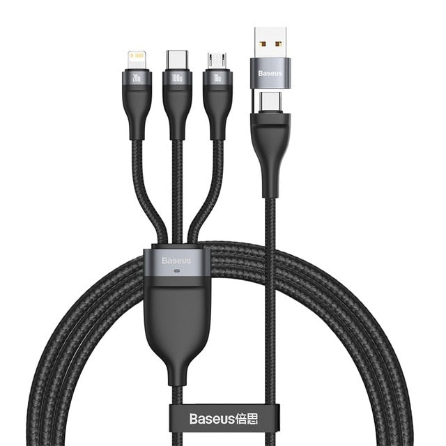 Baseus 3 in 1 USB C Cable for iPhone 12 Pro 11 XR Charger Cable 100W Micro USB Type C Cable for Macbook Pro Samsung Xiaomi