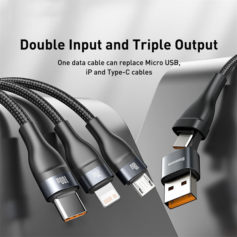 Baseus 3 in 1 USB C Cable for iPhone 12 Pro 11 XR Charger Cable 100W Micro USB Type C Cable for Macbook Pro Samsung Xiaomi
