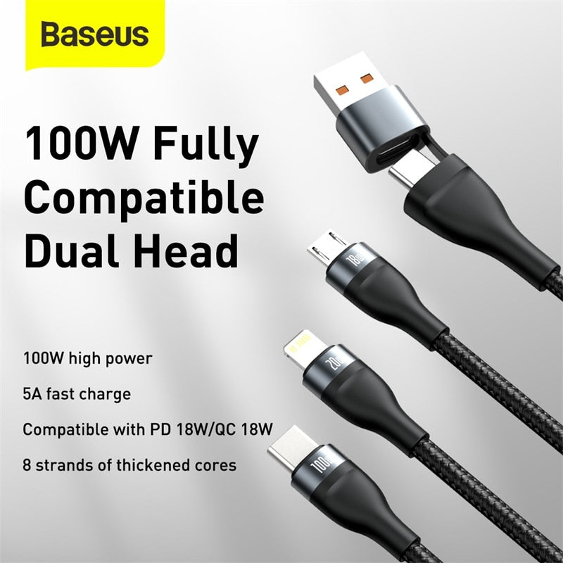 Baseus 3 in 1 USB Type C Cable Fast Charge Cable for iPhone 11 XR 8 Charger Cable 5A 4 in 1 Micro  for Xiaomi Redmi Note 9