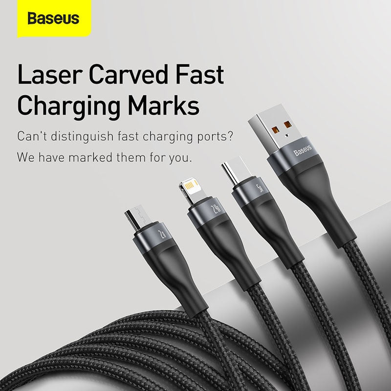 Baseus 5A USB Type C Cable for Xiaomi Samsung Fast Charging 3 in 1 Data Cable for iPhone 11 Pro X 8 6S Micro USB Cable Wire Cord