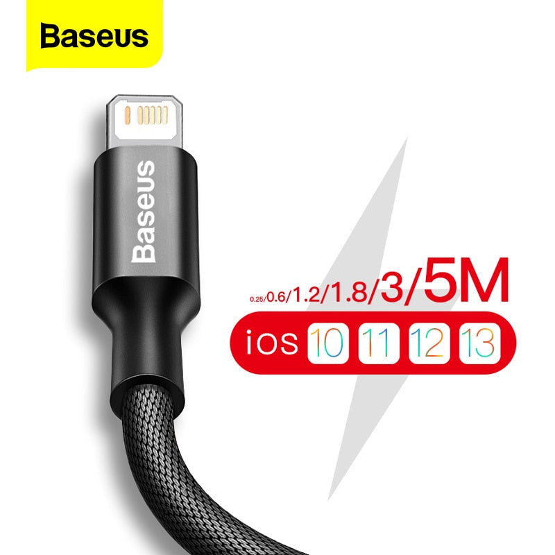 Baseus USB Cable For iPhone 12 11 Pro Max X XR XS 8 7 6 6s 5s iPad Fast Data Charging Charger USB Wire Cord Mobile Phone Cables