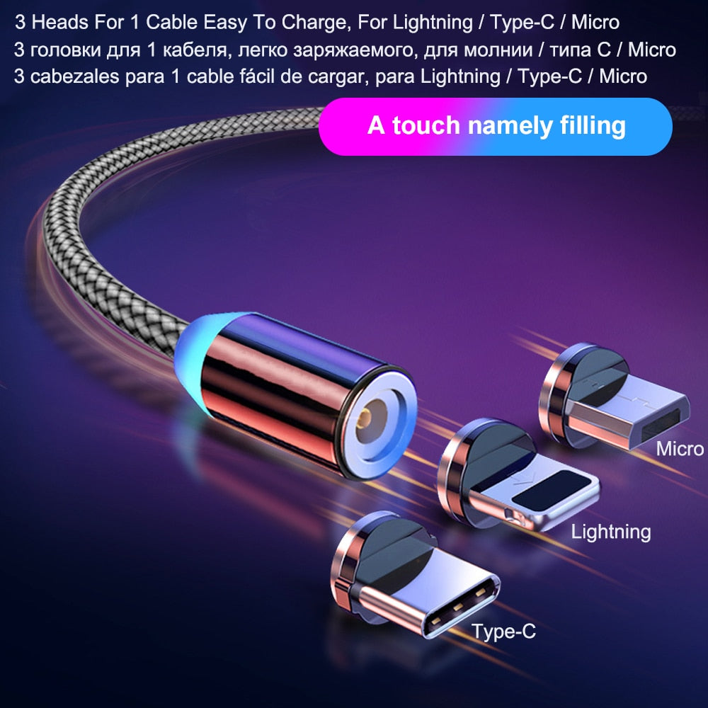 BaySerry Magnetic Charger USB Type C Cable For iPhone XR Samsung Xiaomi Mobile LED Magnet Fast Charging Micro USB Type C Cable