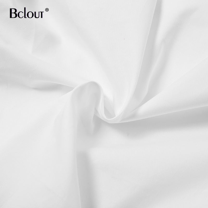 Bclout Casual Crop Top Women Blouses Fashion Turn Down Collar White Shirt Flare Sleeve Blouse Female Autumn Sexy Ladies Tops