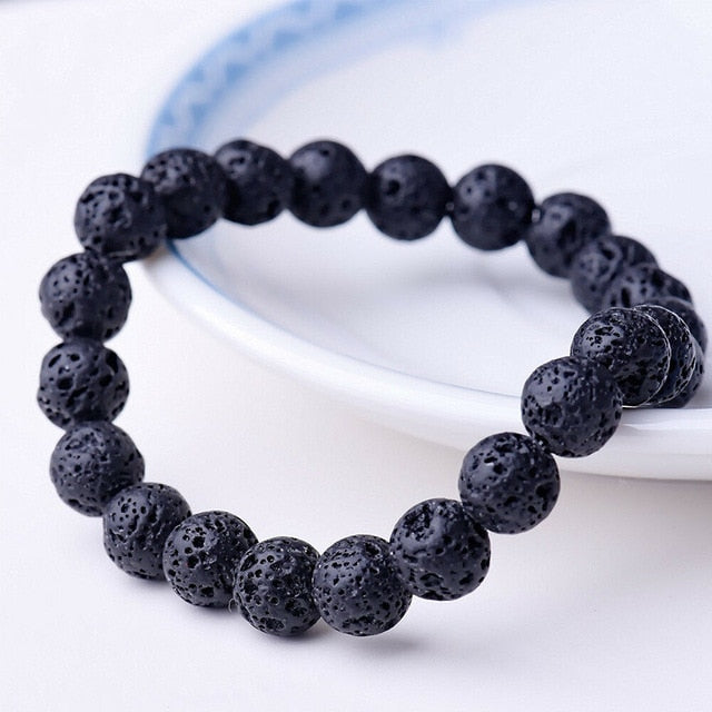 Beaded Bracelet 8mm Natural Stone Beads Men's Gorgeous Semi-Precious Black Onyx Lava Tiger Eye Healing For Women Men Jewelry