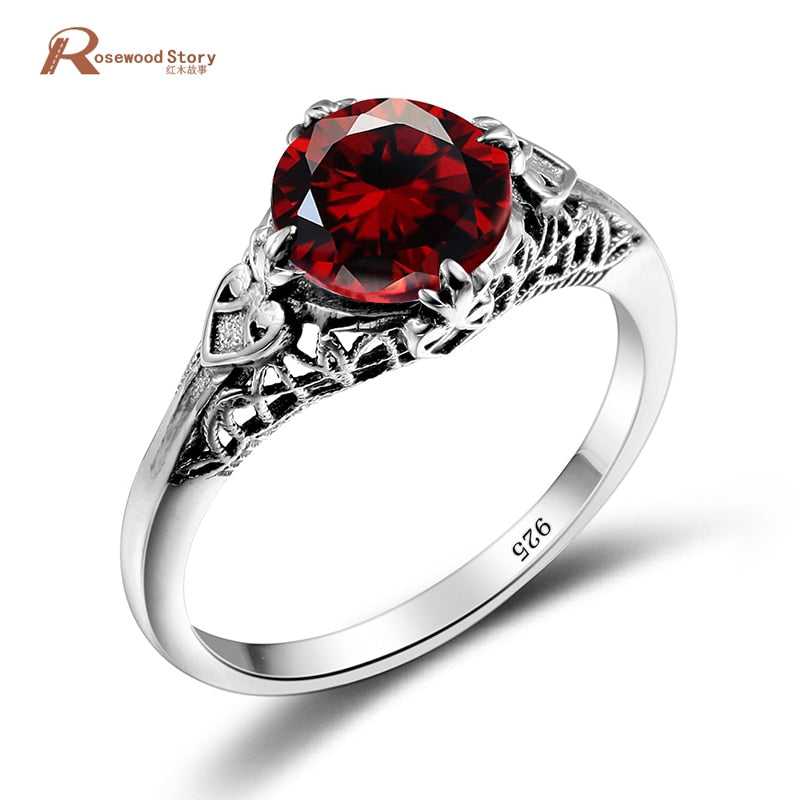 Beauty Bulgarian Ring Garnet Stone Crystal Handmade Rose Engagement Ring Fashion Jewelry Real 925 Sterling Silver Ring for Women