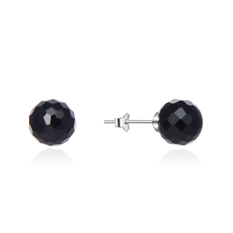 Beritafon 925 Sterling Silver  Black Onyx Gemstones Stud Earring for Women or Girls