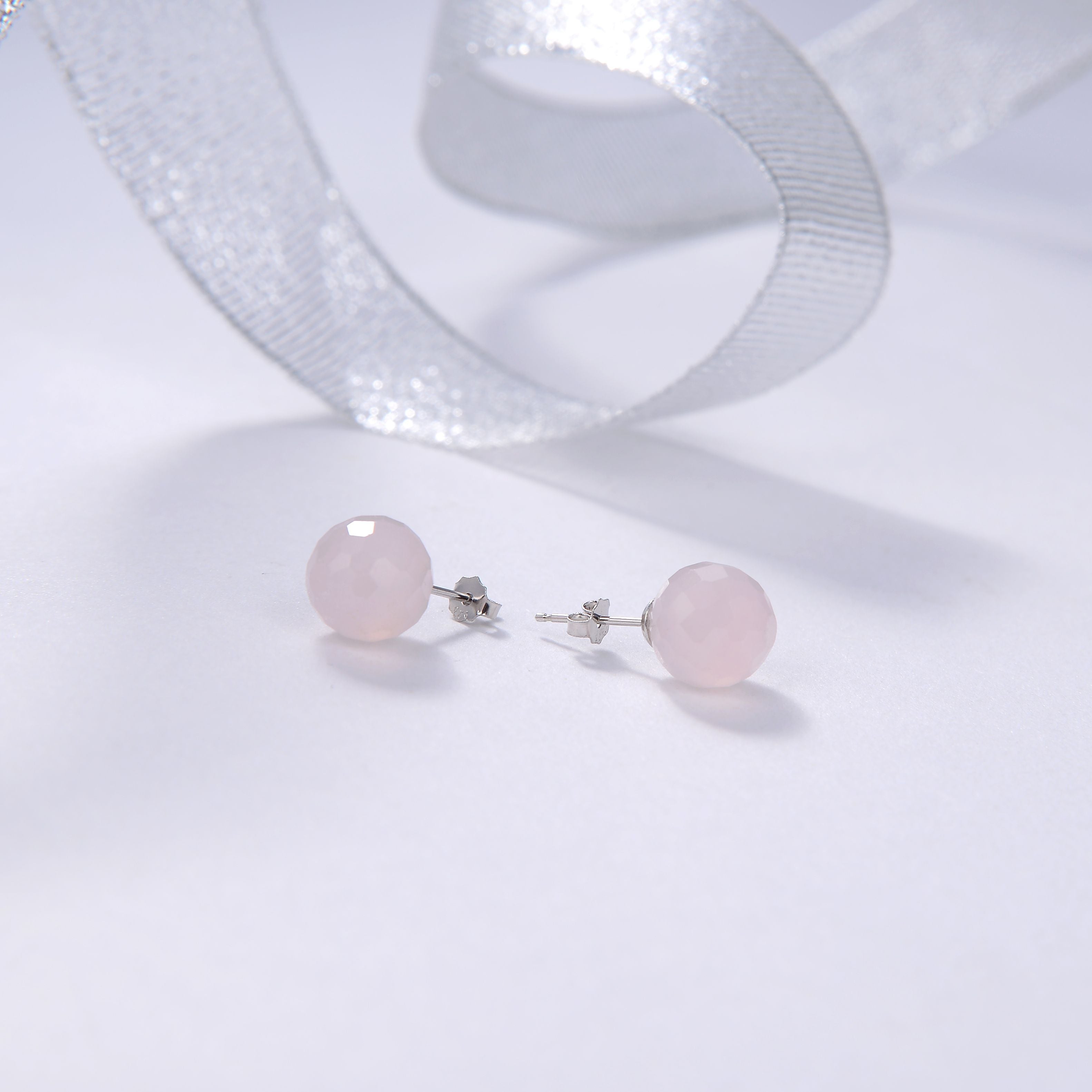 Beritafon 925 Sterling Silver Rose Quartz Gemstones Stud Earring for Women or Girls