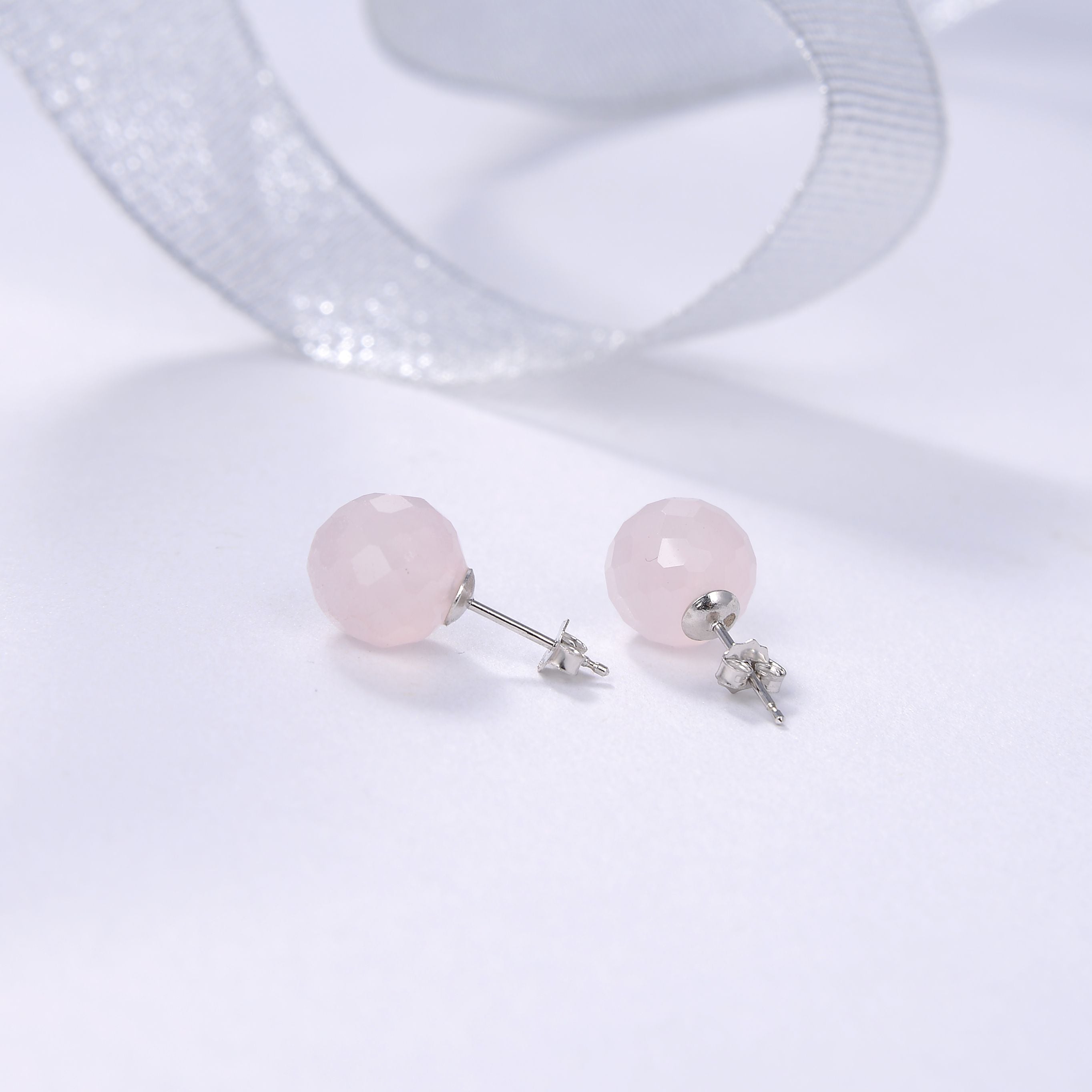 Beritafon 925 Sterling Silver Rose Quartz Gemstones Stud Earring for Women or Girls