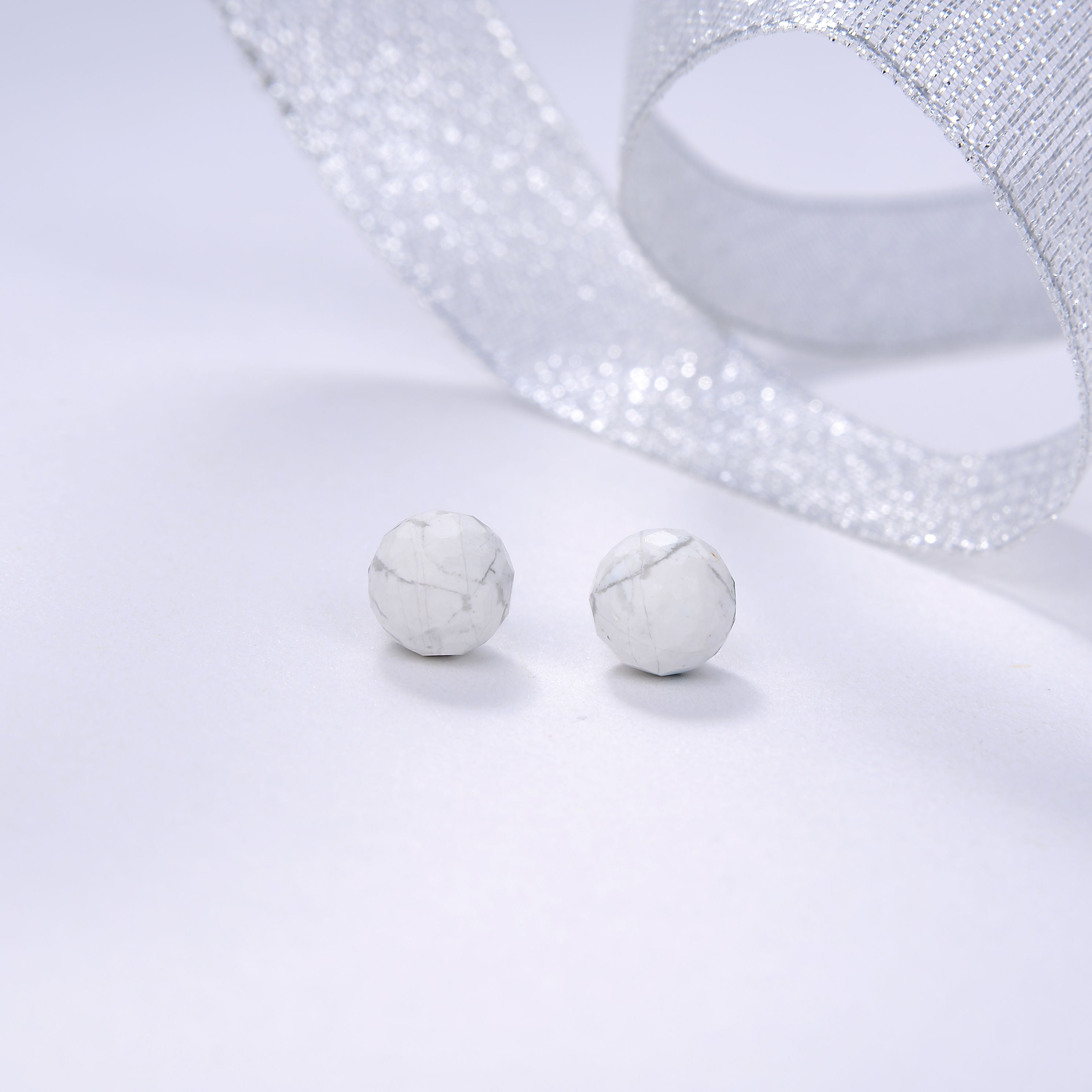 Beritafon 925 Sterling Silver White Howalite Gemstones Stud Earring for Women or Girls