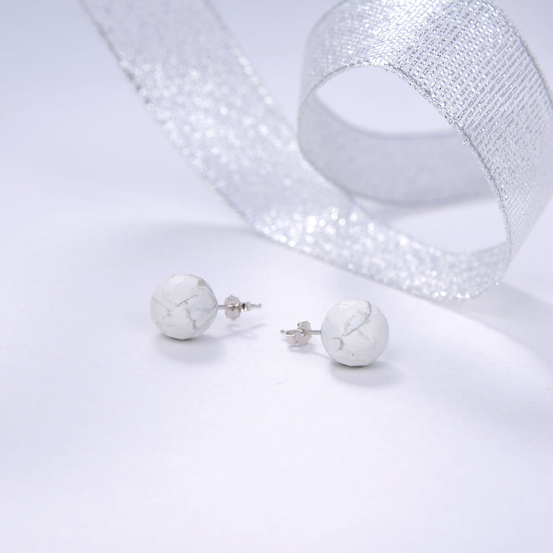 Beritafon 925 Sterling Silver White Howalite Gemstones Stud Earring for Women or Girls