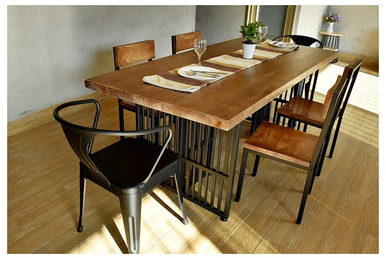 Big Wooden dining table set comedor sillas de comedor Nordic modern iron leg mesa comedor muebles de madera mesa de jantar CD260