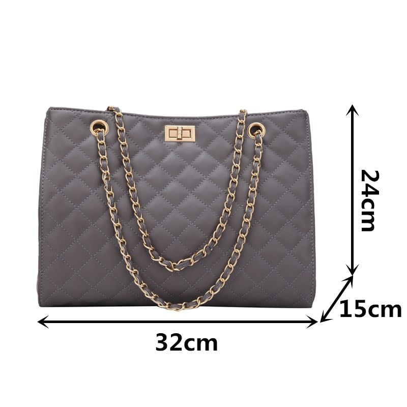 Black Big Tote Bags for Women Chain Crossbody Bag Diamond Lattice Shoulder Bag Female Large Leather Plaid Shopper Handbags Sac