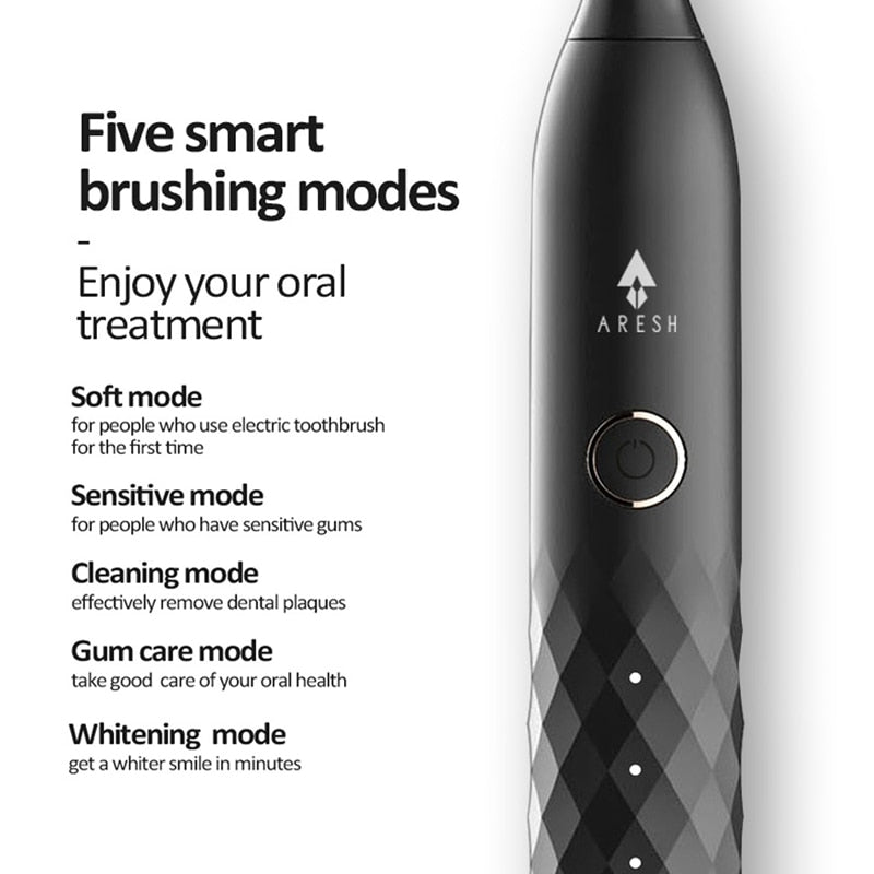 Black Business Electric Toothbrush ARESH L1 Smart Rechargeable Sonic Toothbrush 5 Mode Adult IPX7 Automatic Ultrasonic Brush