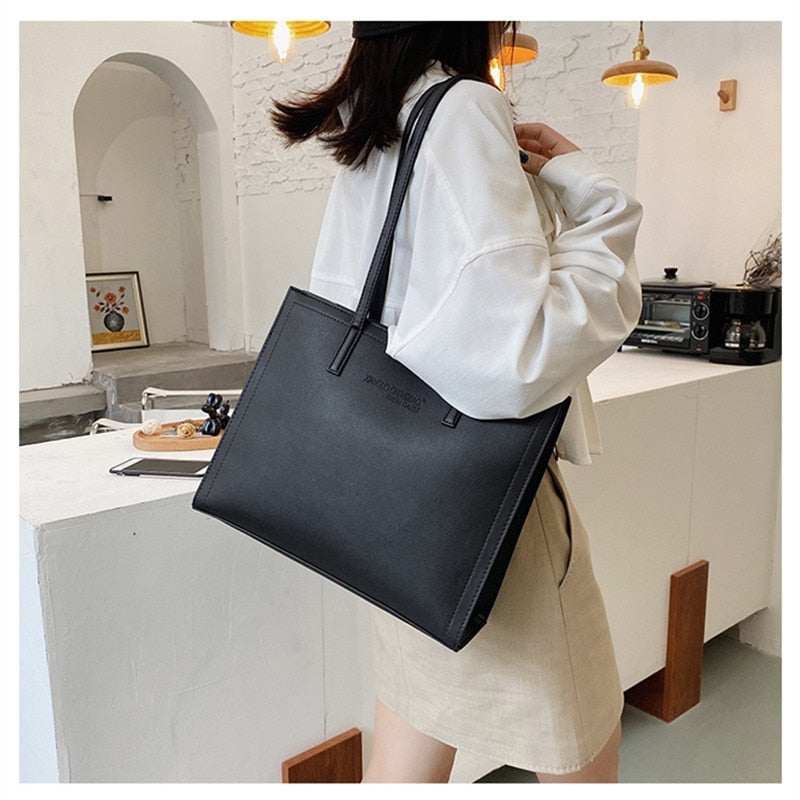 Black Large Leather Tote Bag Women 2020 New Fashion Winter High Quality  Contrast Color  Shoulder Bag Classic Female Handbag Sac
