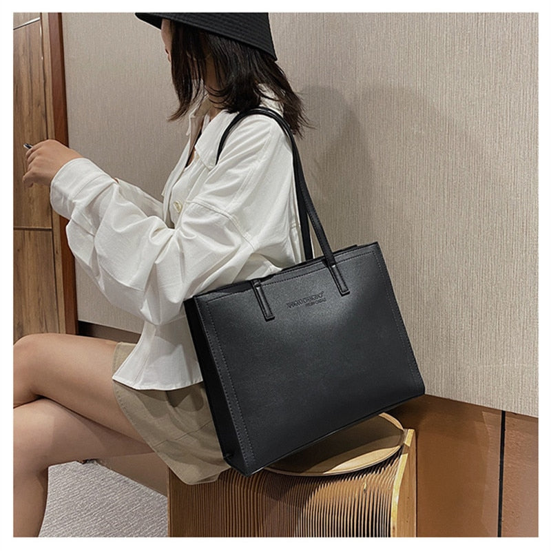 Black Large Leather Tote Bag Women 2020 New Fashion Winter High Quality  Contrast Color  Shoulder Bag Classic Female Handbag Sac