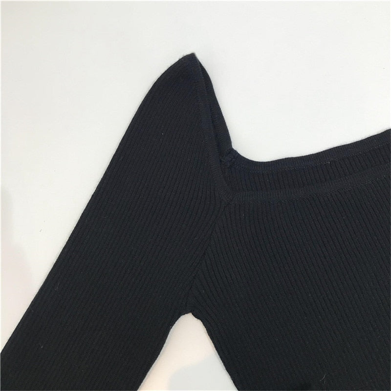 Black Office Lady Elegant Scoop Neck Long Sleeve Solid Mercerized Cotton Pullovers Tee 2021 Casual Women Y2K T-Shirt B-076