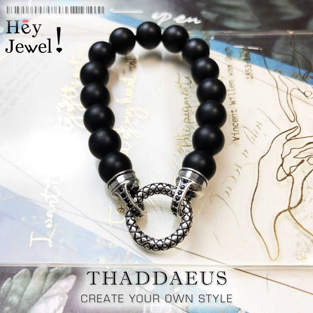 Black Onyx & Silver Clasps Bracelets,2017 Beads Heart Super Deals Gift In Silver,Europe Style Rebel Jewelry,Gift for Men & Women