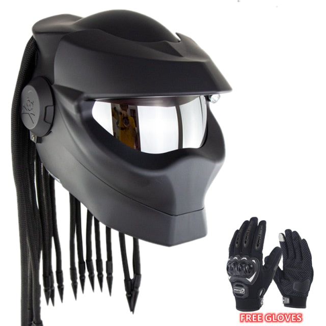 Black Predator Helmet Motorcycle with Braids Ironman Venom Helmet Custom Cascos Visor Capacete Gundam Casque Predator Capacete
