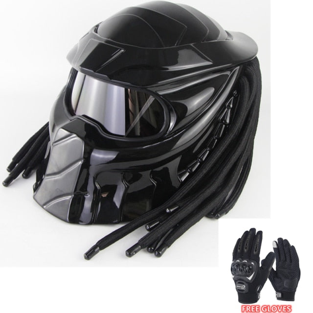 Black Predator Helmet Motorcycle with Braids Ironman Venom Helmet Custom Cascos Visor Capacete Gundam Casque Predator Capacete