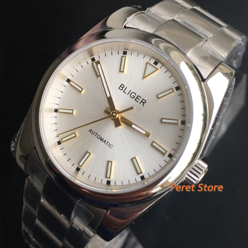 Bliger 39mm/36mm men watch sterile White Dial sapphire glass stainless steel strap NH35 Miyota tp5000 automatic mechanical