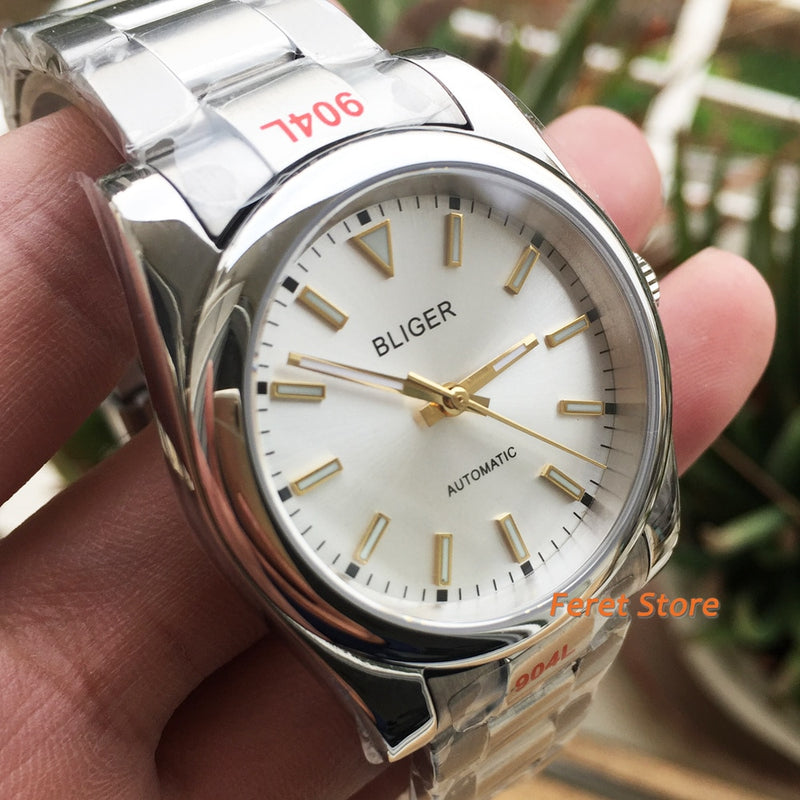 Bliger 39mm/36mm men watch sterile White Dial sapphire glass stainless steel strap NH35 Miyota tp5000 automatic mechanical