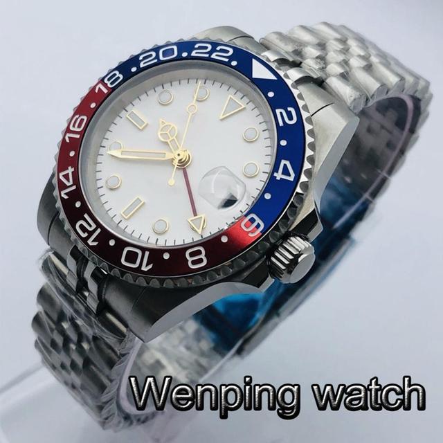 Bliger 40mm Men's Casual Luxury GMT Business Watch Sapphire Glass White Dial Date Luminous Men's Top Automatic Watch