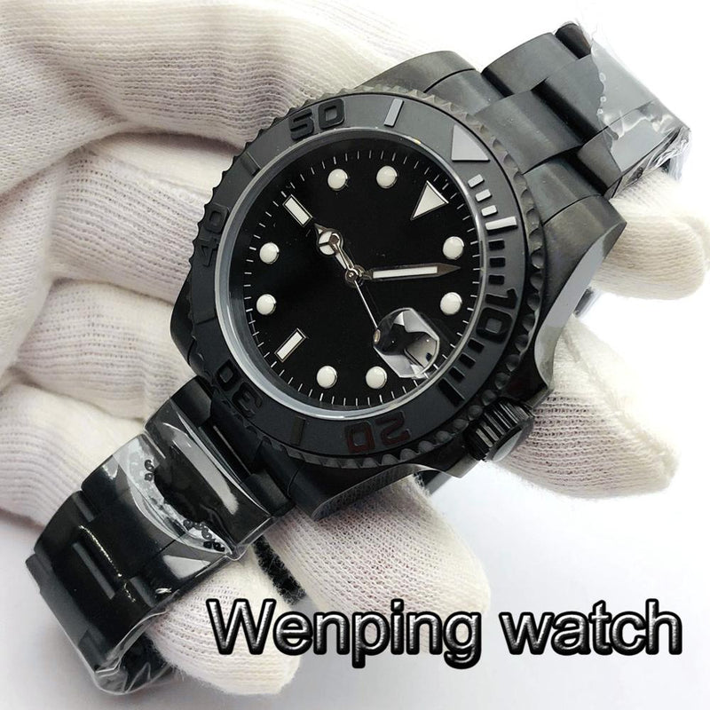 Bliger 40mm Top Sterile Watch Black PVD Case Sapphire Glass Ceramic Bezel Black Dial 24 Jewels NH35 Movement Automatic Watch