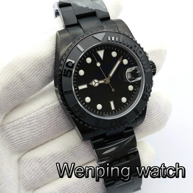 Bliger 40mm Top Sterile Watch Black PVD Case Sapphire Glass Ceramic Bezel Black Dial 24 Jewels NH35 Movement Automatic Watch