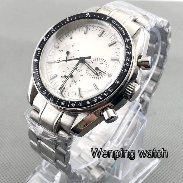 Bliger 40mm  mans luxury mechanical watch no logo automatic black dial week date indicator multifunction stainless steel strap