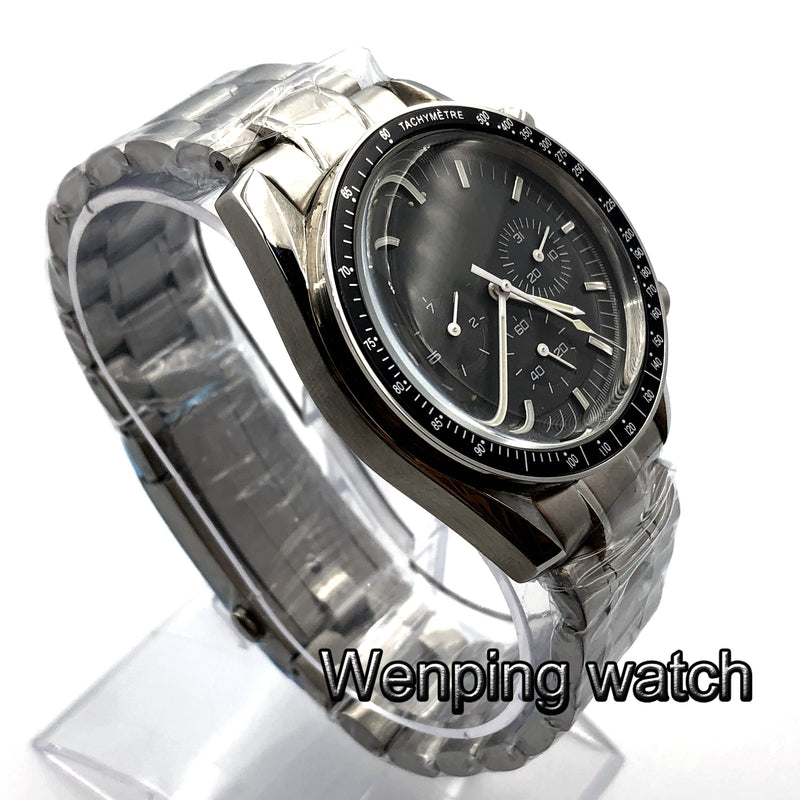 Bliger 40mm  mans luxury mechanical watch no logo automatic black dial week date indicator multifunction stainless steel strap