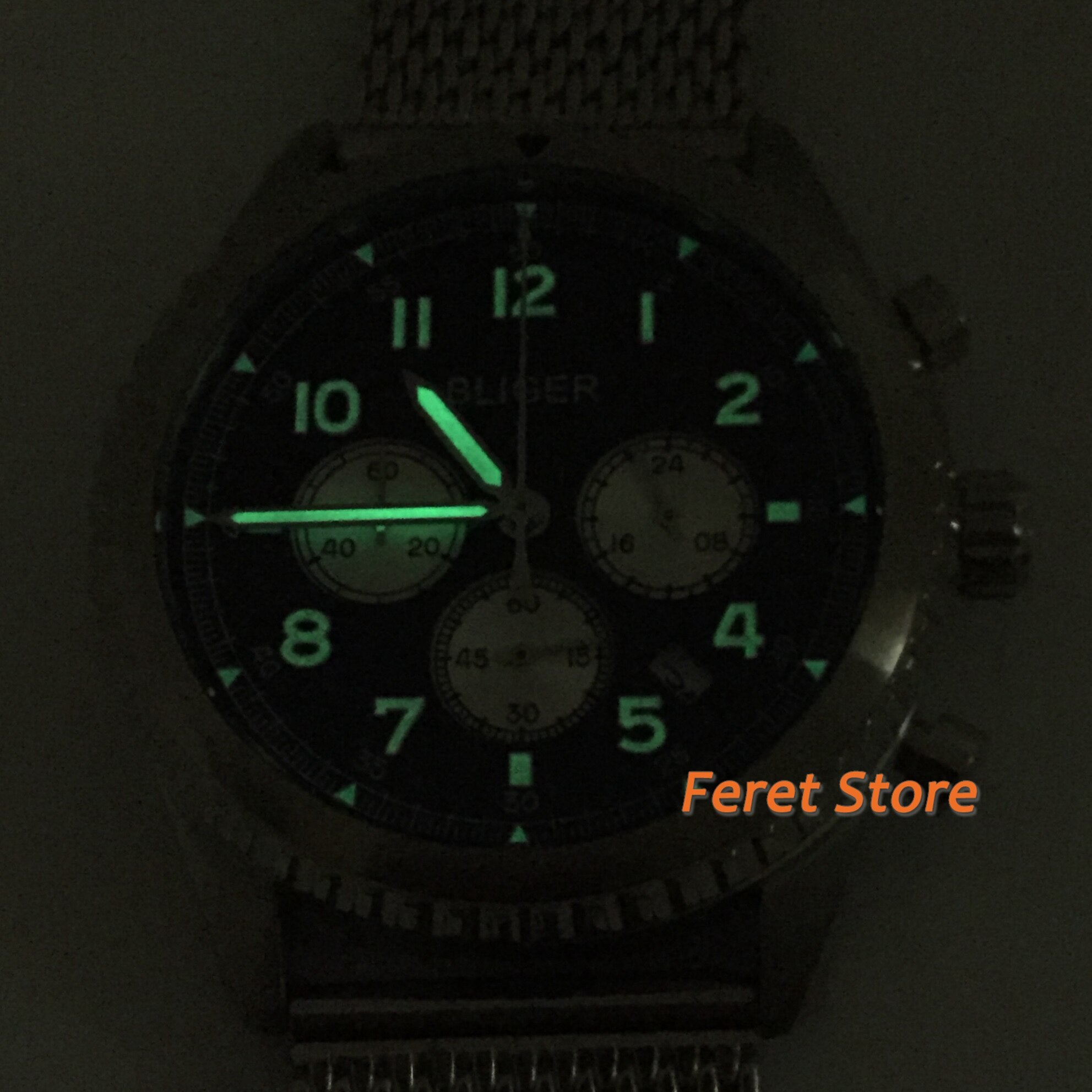 Bliger New 45MM Mens Watch green dial top Luminous Stainless steel case Chronograph quartz Gift watch Male clock