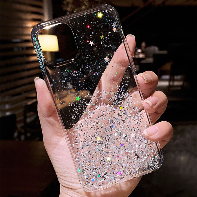 Bling Glitter Phone Case For iPhone 11 12 Pro Max XR XS Max X 7 8 6S Plus Soft Silicone Transparent Back Cover For iPhone 11Pro