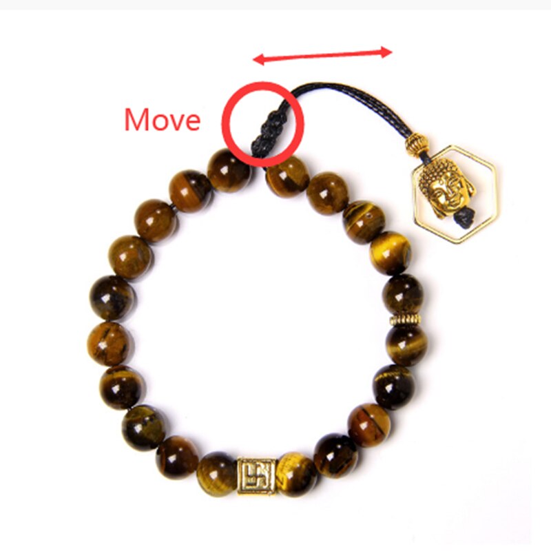 Buddha Seal Buddha Head Charm natural stone round bead bracelets Tiger eye Lava stone Black Onyx Adjustable Rope length bracelet