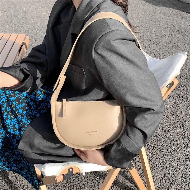Burminsa Semicircle Saddle Shoulder Crossbody Bags For Women Designer Brand Adjustable Wide Strap Girls Purses And Handbags 2021
