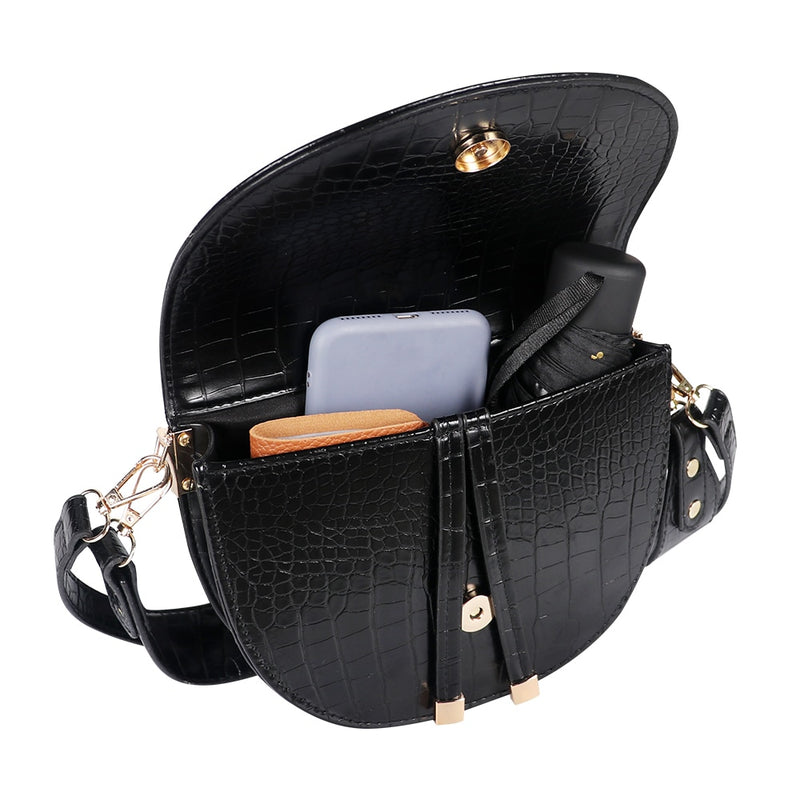 Buylor Women Luxury Shoulder Bags Crocodile Pattern Handbag Female Crossbody Bag Half Round PU Leather Messenger Bag
