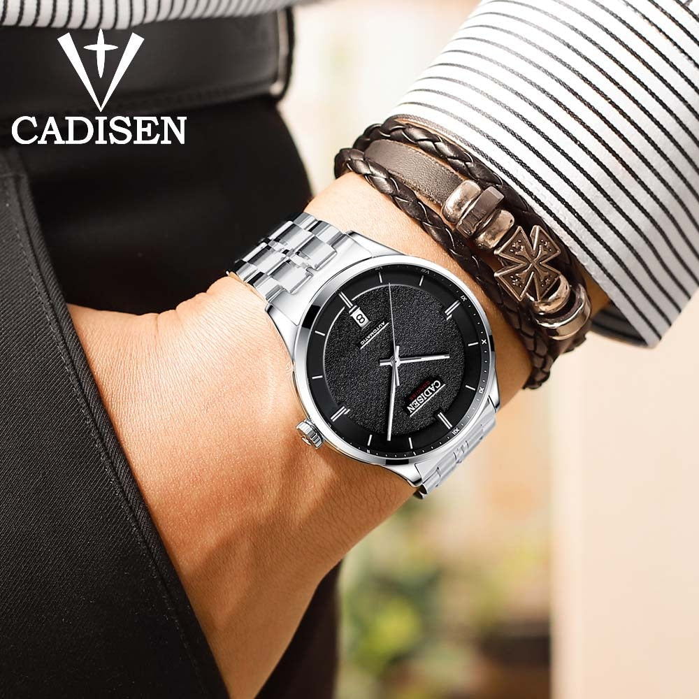 CADISEN Original Brand Watch Men Date Automatic Self-wind Stainless Steel 5atm Waterproof Business Men Wrist Watch Timepieces